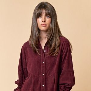 Allison Corduroy Button Up Shirt Mini Dress
